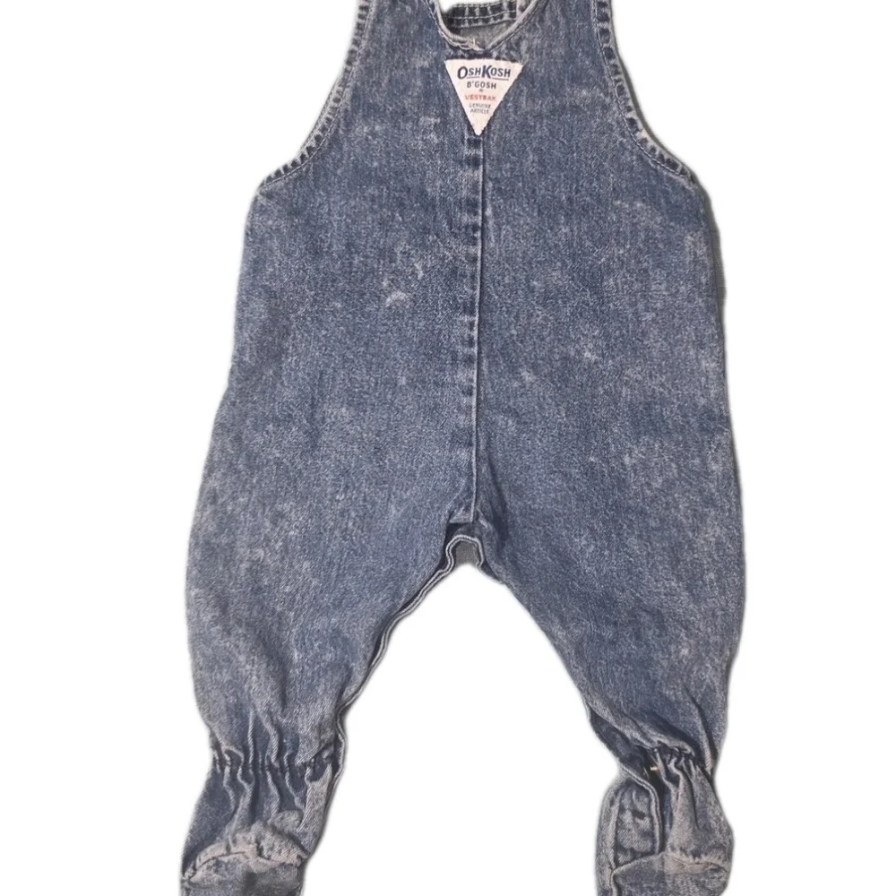 Vintage Oshkosh B'Gosh Kids Denim Footed Overalls Acid Wash 6-9 Months‎ 90s USA